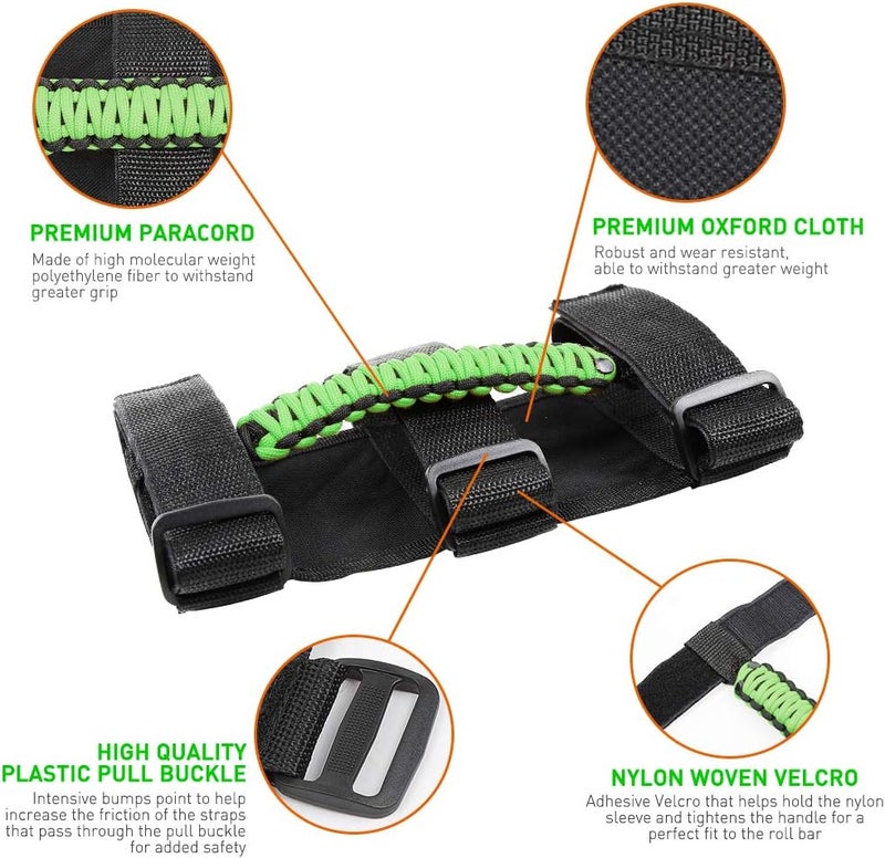 Savadicar 4 x Roll Bar Grab Handles for Jeep Wrangler & Gladiator (1955-2023) - Green - Image 4