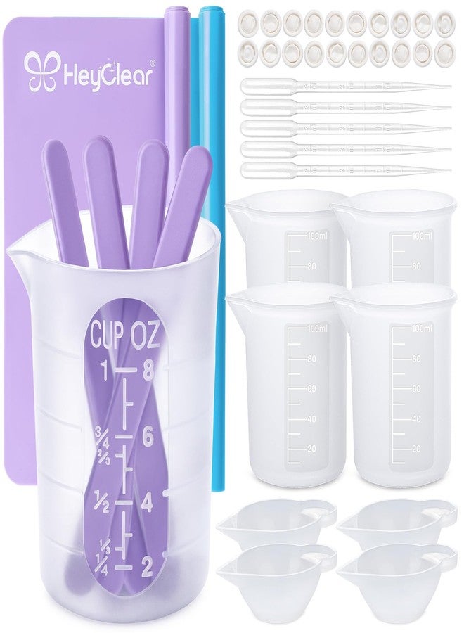HeyClear Silicone Measuring Cups Kit with Mats for Resin -250 & 100 ml Resin Mixing Cups, Silicone Stir Sticks, Dropper Pipettes, Finger Cots for Epoxy Resina Crafting, Molds, Jewelry Making - Image 1
