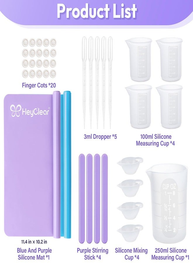 HeyClear Silicone Measuring Cups Kit with Mats for Resin -250 & 100 ml Resin Mixing Cups, Silicone Stir Sticks, Dropper Pipettes, Finger Cots for Epoxy Resina Crafting, Molds, Jewelry Making - Image 2