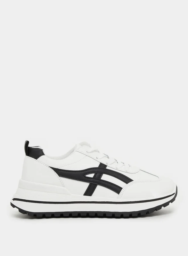 Styli Styli Contrast Trim Lace-Up Chunky Sneakers with Back Pull Tab