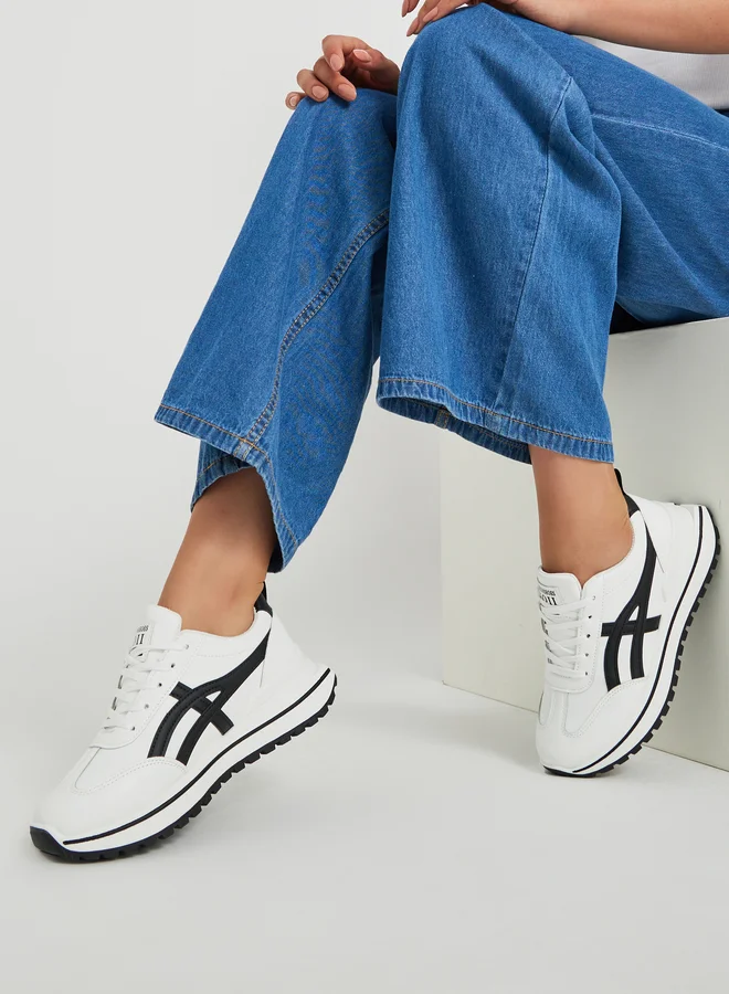 Styli Styli Contrast Trim Lace-Up Chunky Sneakers with Back Pull Tab