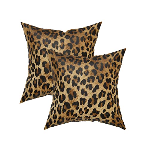Granbey Leopard Throw Pillow Cover 2 Pcs Cheetah Animal Print Pillows Covers 18x18 inch Plush Soft Bed Decorative Pillow Case for Home Couch Sofa Outdoor Decor - Image 1