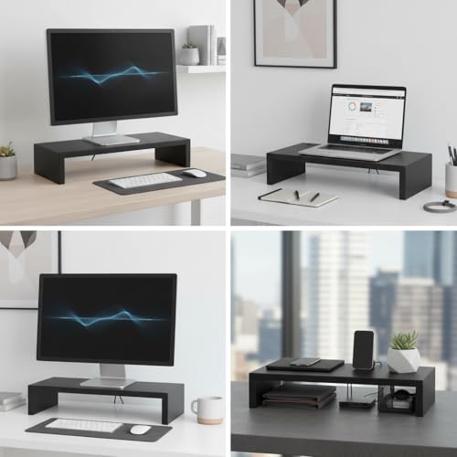 flux Monitor Stand Wooden | Monitor Stand Riser | PC Stand For Desktop Table | Heavy Hold, Non Slip, Material: Particle Board Wooden Black - Image 5