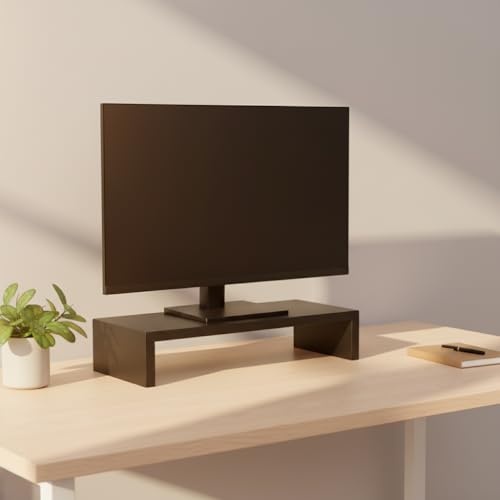 flux Monitor Stand Wooden | Monitor Stand Riser | PC Stand For Desktop Table | Heavy Hold, Non Slip, Material: Particle Board Wooden Black - Image 3