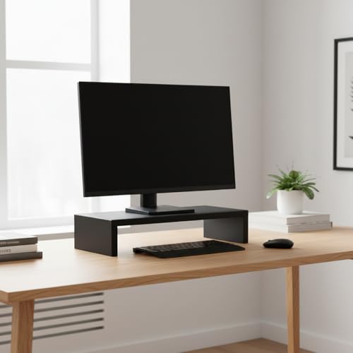 flux Monitor Stand Wooden | Monitor Stand Riser | PC Stand For Desktop Table | Heavy Hold, Non Slip, Material: Particle Board Wooden Black - Image 4