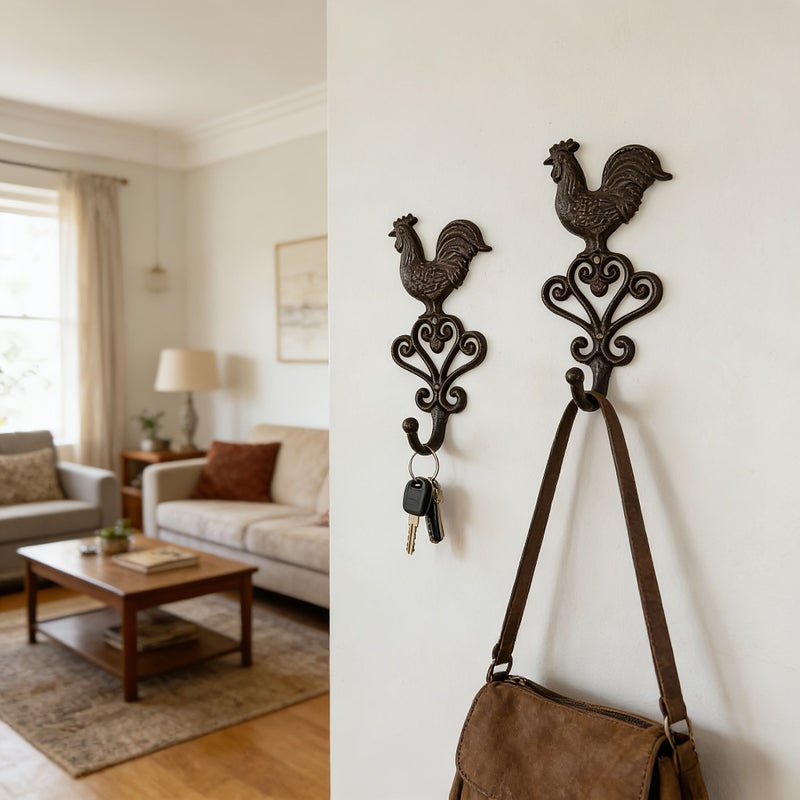 Vintage Cast Iron Rooster Wall Hook Old Black Rustic Farmhouse Hanger - Image 3
