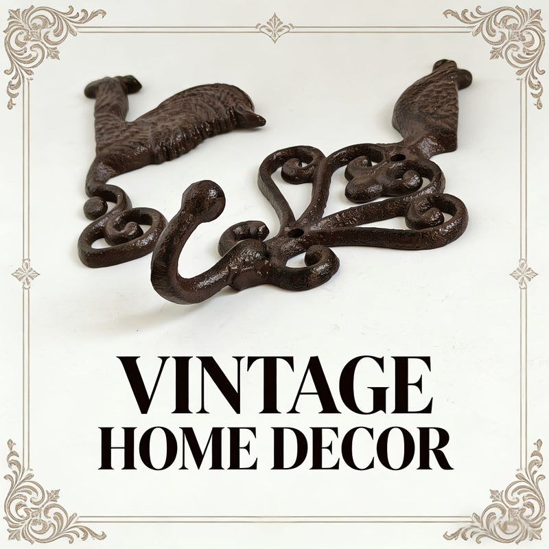 Vintage Cast Iron Rooster Wall Hook Old Black Rustic Farmhouse Hanger - Image 5