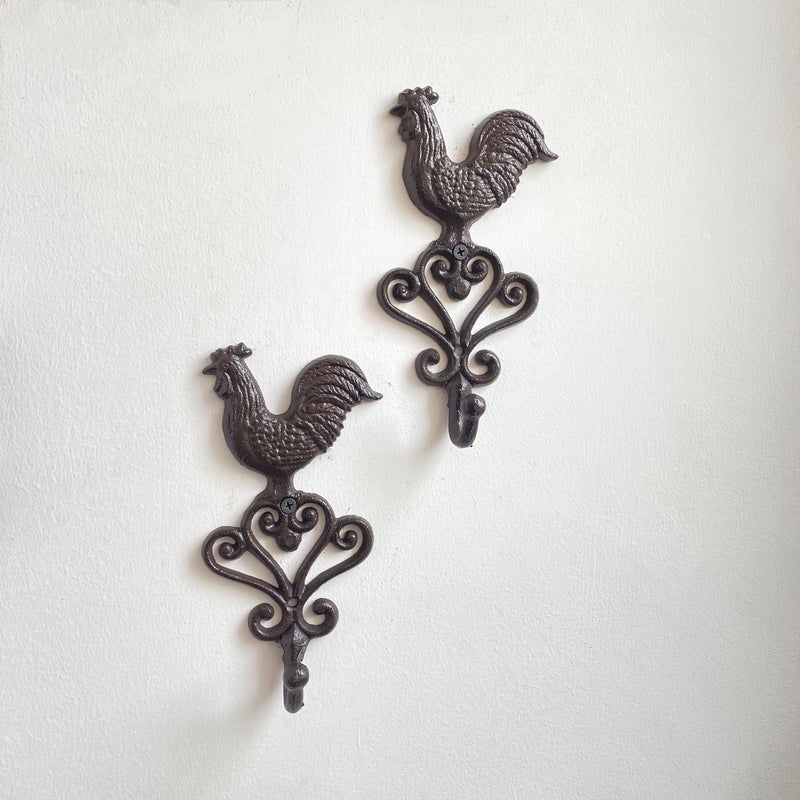 Vintage Cast Iron Rooster Wall Hook Old Black Rustic Farmhouse Hanger - Image 4