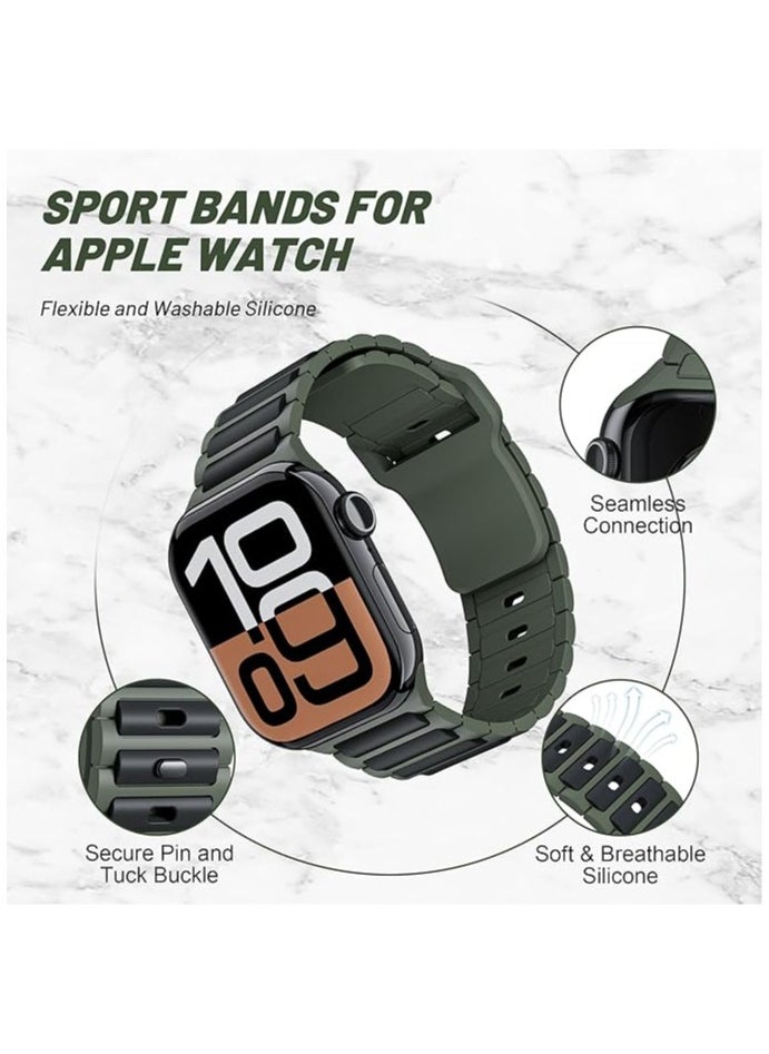Generic - Sport Durable Rugged Watch Band Designed for Apple Watch Ultra 1/2 49mm 46mm 45mm 44mm 42mm, Soft Silicone Double Colour Strap for iwatch Series 10 9 8 7 6 5 4 3 2 1 SE - Image 1