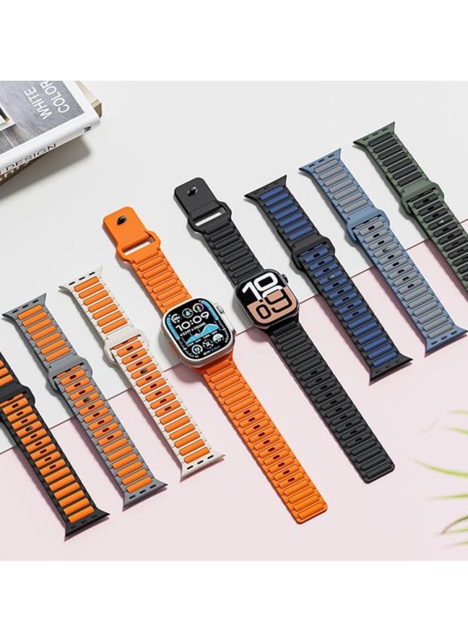 Generic - Sport Durable Rugged Watch Band Designed for Apple Watch Ultra 1/2 49mm 46mm 45mm 44mm 42mm, Soft Silicone Double Colour Strap for iwatch Series 10 9 8 7 6 5 4 3 2 1 SE - Image 1