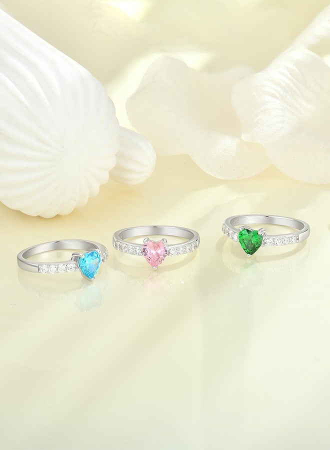 YL Blue Aquamarine Heart Promise Ring for Women, Solid 925 Sterling Silver 18K White Gold Plated 6mm Created Birthstone Halo Eternity Jewelry Size 8 - Image 5