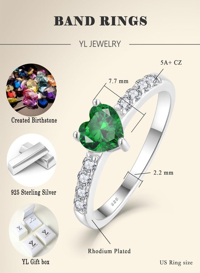 YL Blue Aquamarine Heart Promise Ring for Women, Solid 925 Sterling Silver 18K White Gold Plated 6mm Created Birthstone Halo Eternity Jewelry Size 8 - Image 3