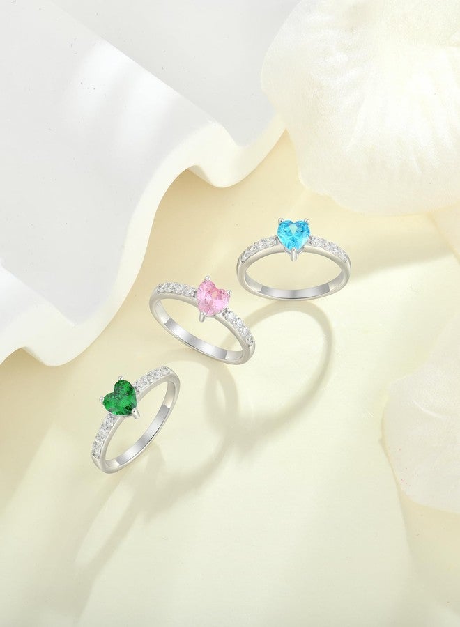 YL Blue Aquamarine Heart Promise Ring for Women, Solid 925 Sterling Silver 18K White Gold Plated 6mm Created Birthstone Halo Eternity Jewelry Size 8 - Image 4