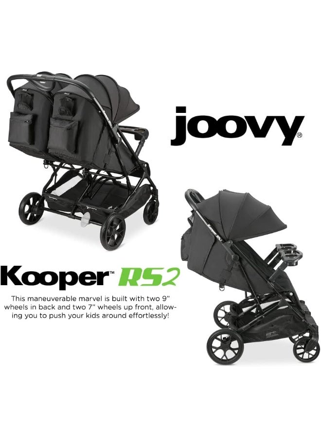 Joovy عربة أطفال مزدوجة جوفي كوبر RS2 مع صواني وجبات خفيفة، عربة أطفال جانبية، عربة سفر خفيفة الوزن، سوداء - Image 3