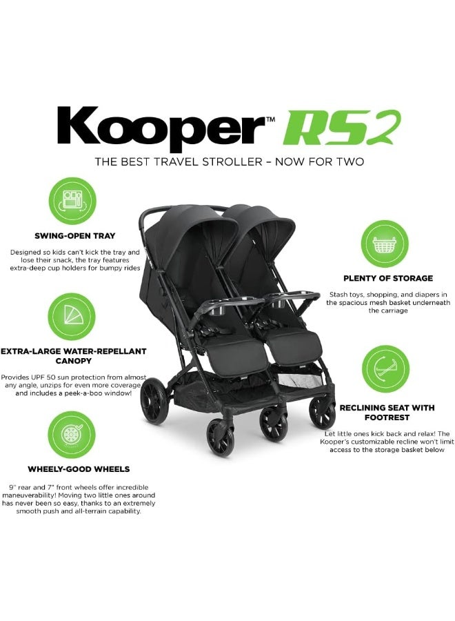 Joovy عربة أطفال مزدوجة جوفي كوبر RS2 مع صواني وجبات خفيفة، عربة أطفال جانبية، عربة سفر خفيفة الوزن، سوداء - Image 5
