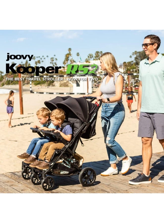 Joovy عربة أطفال مزدوجة جوفي كوبر RS2 مع صواني وجبات خفيفة، عربة أطفال جانبية، عربة سفر خفيفة الوزن، سوداء - Image 2
