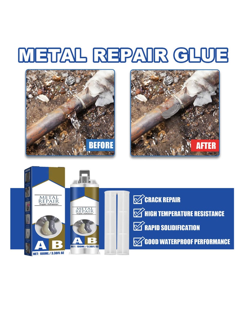 SYOSI Metal Glue Heavy Duty Metal Adhesive Metal Repair Magic AB Glue Super Glue for Metal Cold Weld Metal Repair Repairing and Bonding Metals Ceramics Glass Various Plastics Boats Cars 100g - Image 2