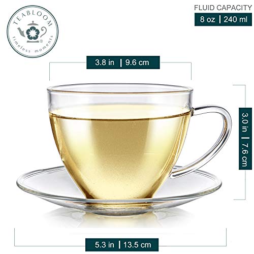 Teabloom Royal Teacup and Saucer Set 2-Pack – Medium Teacup Size – 8 OZ/ 240 ML Capacity – Crystal Clear Classic Design – Premium Borosilicate Glass – Stain-free and Heat Resistant - Image 3