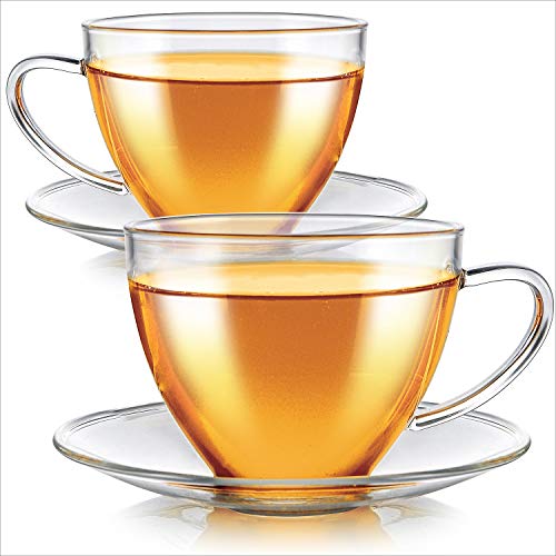 Teabloom Royal Teacup and Saucer Set 2-Pack – Medium Teacup Size – 8 OZ/ 240 ML Capacity – Crystal Clear Classic Design – Premium Borosilicate Glass – Stain-free and Heat Resistant - Image 4