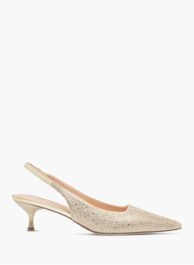 ELLE Womens Embellished Slingback Shoes With Kitten Heels Ramadan Collection