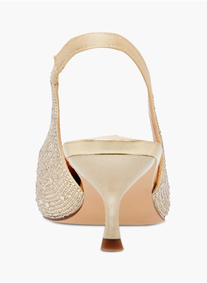 ELLE Womens Embellished Slingback Shoes With Kitten Heels Ramadan Collection  - Image 4