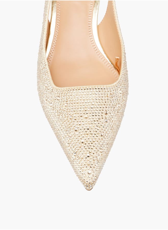 ELLE Womens Embellished Slingback Shoes With Kitten Heels Ramadan Collection  - Image 3