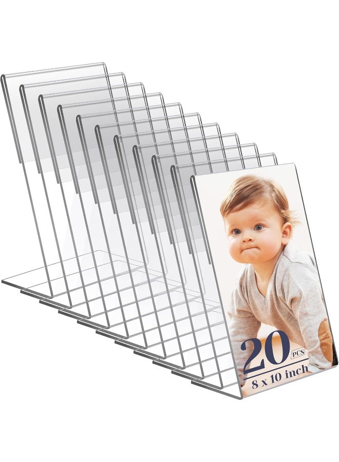 TPGP 20 Pack Acrylic Photo Sign Holder 8 X 10 Inch Plastic Picture Frames Clear Photo Booth Slanted Back Vertical Table Paper Menu Display Stand Portrait Frames Flyer Holder For Home Office Store - Image 1