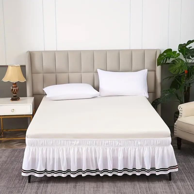 Full Bed Skirt - Elastic Wrap Around Bed Skirt Full,Breathable & Wrinkle-Resistant, Detachable Striped Style, Fits 54×75 Inch Full Size Beds with 15 Inch Drop, White & Black, 1 Piece - Image 1