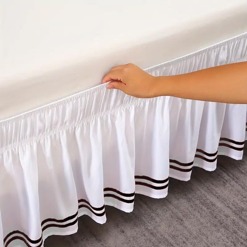 Full Bed Skirt - Elastic Wrap Around Bed Skirt Full,Breathable & Wrinkle-Resistant, Detachable Striped Style, Fits 54×75 Inch Full Size Beds with 15 Inch Drop, White & Black, 1 Piece - Image 3