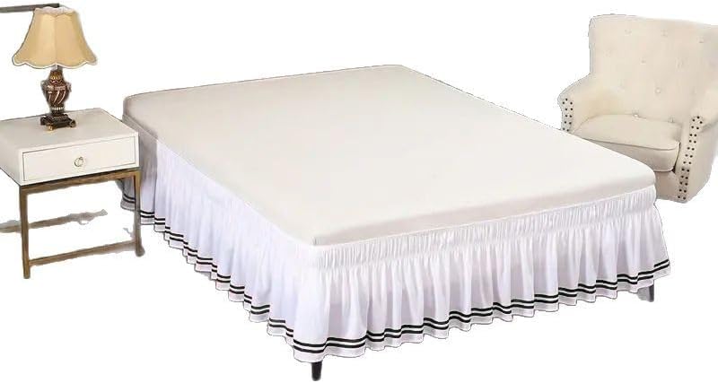 Full Bed Skirt - Elastic Wrap Around Bed Skirt Full,Breathable & Wrinkle-Resistant, Detachable Striped Style, Fits 54×75 Inch Full Size Beds with 15 Inch Drop, White & Black, 1 Piece - Image 5