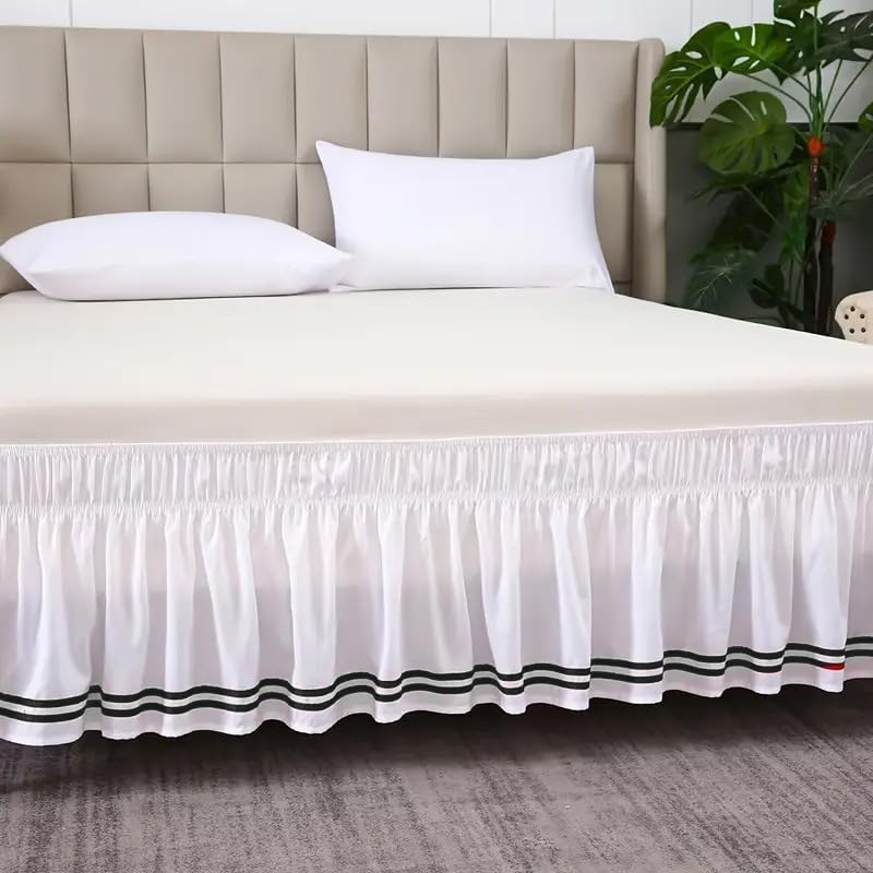Full Bed Skirt - Elastic Wrap Around Bed Skirt Full,Breathable & Wrinkle-Resistant, Detachable Striped Style, Fits 54×75 Inch Full Size Beds with 15 Inch Drop, White & Black, 1 Piece - Image 2