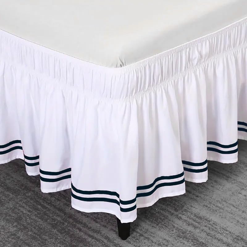 Full Bed Skirt - Elastic Wrap Around Bed Skirt Full,Breathable & Wrinkle-Resistant, Detachable Striped Style, Fits 54×75 Inch Full Size Beds with 15 Inch Drop, White & Black, 1 Piece - Image 4