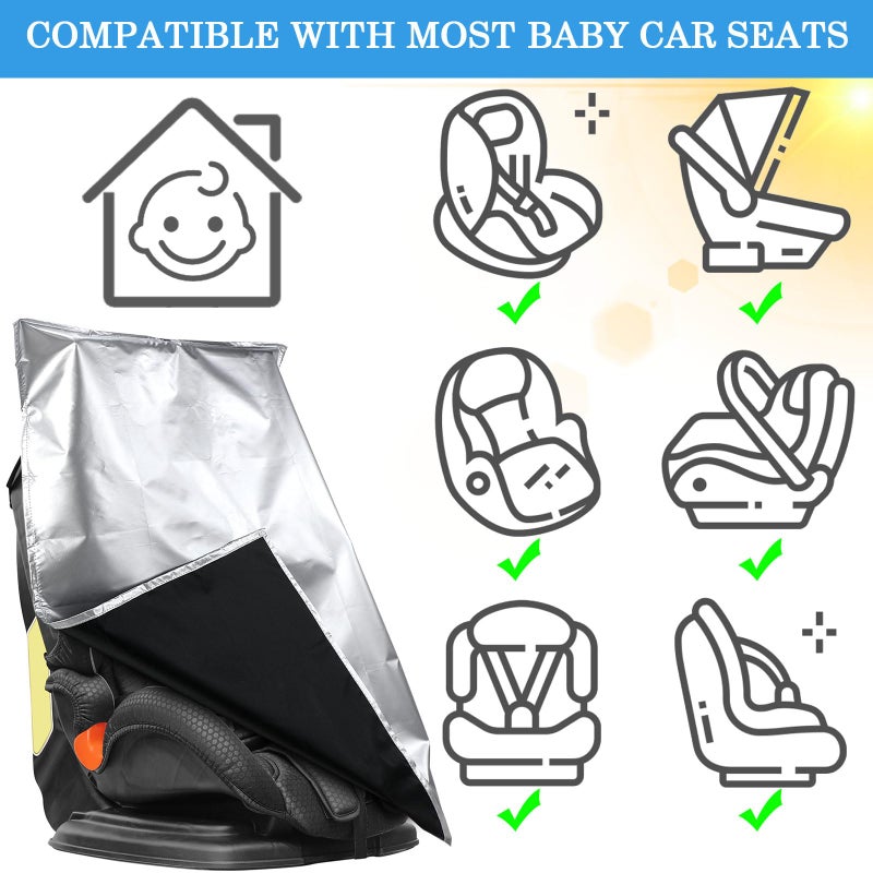 Datanly 2 Pcs Baby Car Seat Sun Shade Cover Infant Car Seats Heat Protector with 2 Car Window Sun Shades UV Protection Toddler Car Seat Cover Keep Toddler Baby Seat at a Cool Temperature for Travel - Image 3
