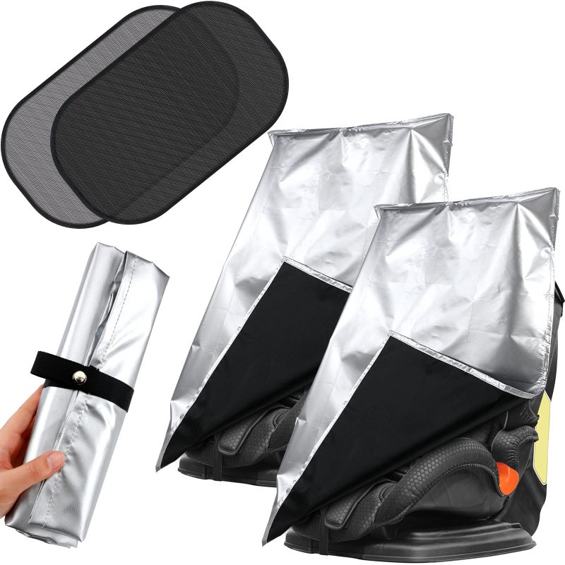 Datanly 2 Pcs Baby Car Seat Sun Shade Cover Infant Car Seats Heat Protector with 2 Car Window Sun Shades UV Protection Toddler Car Seat Cover Keep Toddler Baby Seat at a Cool Temperature for Travel - Image 1