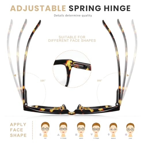 XVXV Reading Glasses for Women Men - Blue Light Blocking Readers Oversize Oprah Square Anti Glare/Eyestrain Spring Hinge(3Pack*Mix5,1.25X) - Image 4