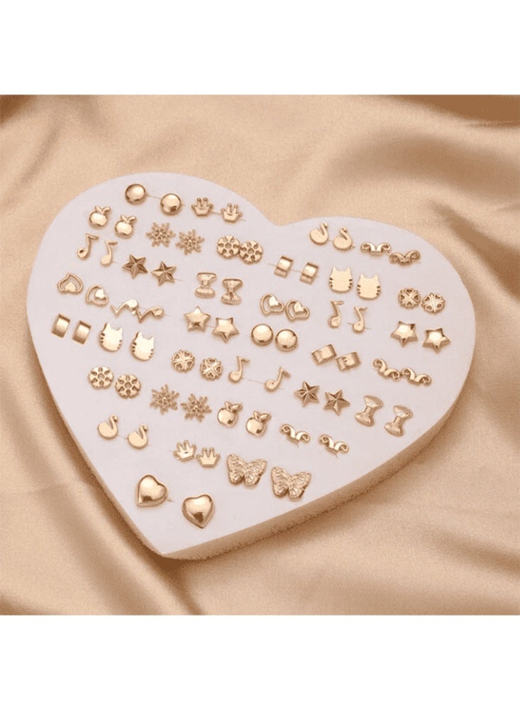 مجموعة أقراط الأذن النسائية مكونه من 36  زوجًا بتصميم بسيط وعصري تشمل الأقراط على شكل قلب ونجمة وفراشة وتاج وغيرها - ذهبي أصفر - Image 1