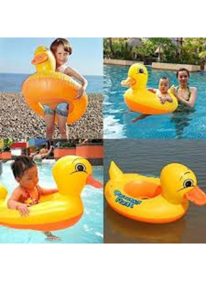 Kids' Yellow Duck-Shaped Inflatable Pool Float Ring for Summer Fun - Image 2