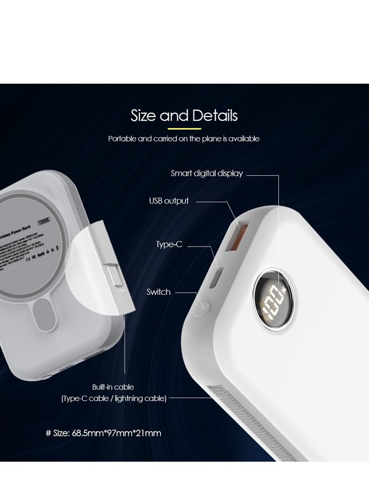 GULFLINK Fast Magnetic Portable Power Bank with Lightning Cable 10000mah White - Image 3