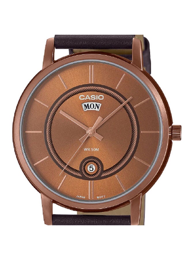 CASIO Men Watch Analog Rose Gold Dial Genuine Leather Band Rose Gold Ion Plated Case MTP-B120RL-5AVDF - Image 3