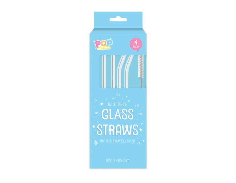 Gem Imports White Glass Straws with Cleaner Pack of 4  Reusable  Stylish Design Perfect for Hot  Cold Drinks