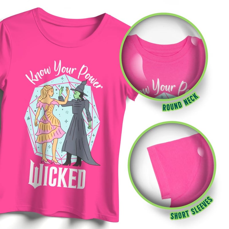 Wicked Girl's Graphic Print T-Shirt 2-Pack - Short Sleeve Tees Bundle for Kids (Light Pink & Dark Pink, Size 7/8) - Image 4