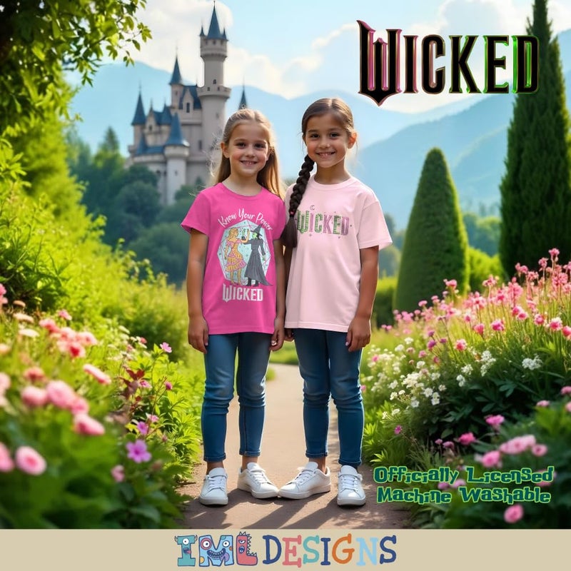 Wicked Girl's Graphic Print T-Shirt 2-Pack - Short Sleeve Tees Bundle for Kids (Light Pink & Dark Pink, Size 7/8) - Image 2