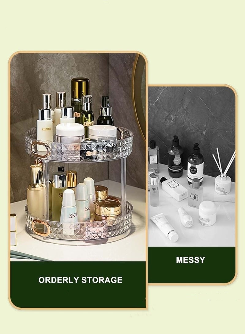 MIXDE 2 Layers Turntable Organizer 360 Degree Rotating,Adjustable Kitchen Cabinet Storage,Large Capacity Cosmetic Storage Unit - Image 3