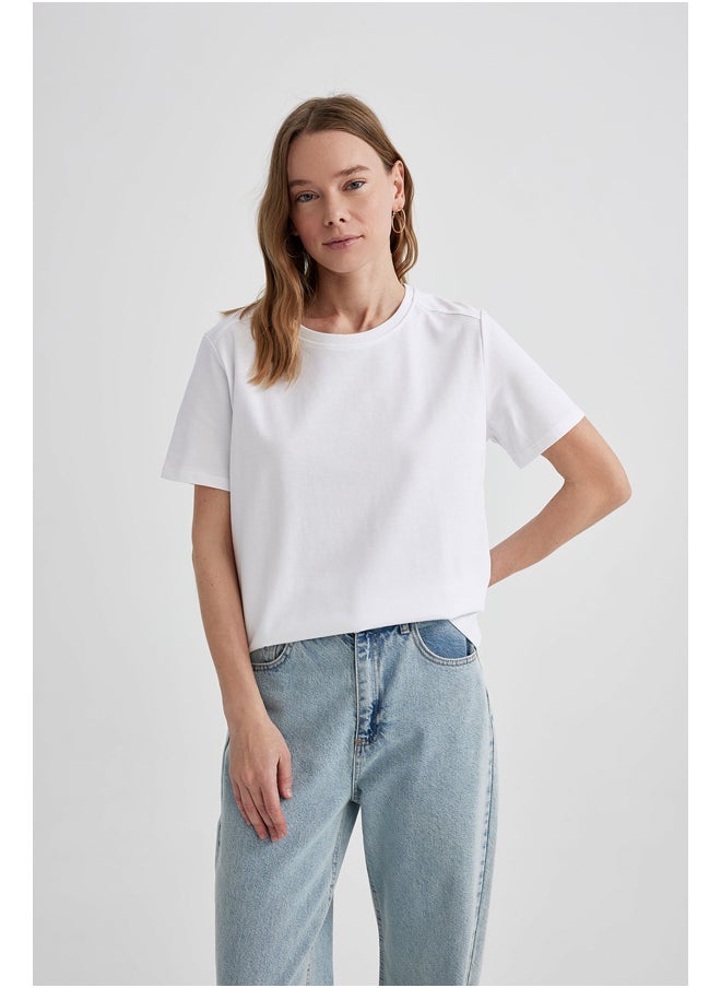DeFacto - Woman Regular Fit Crew Neck Knitted Short Sleeve T-Shirt - Image 1