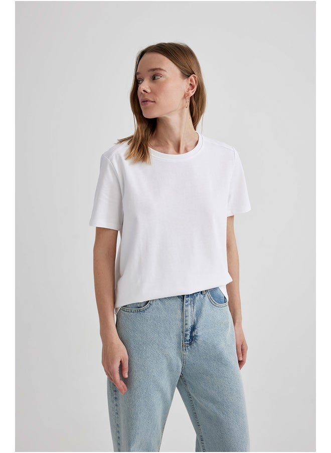 DeFacto - Woman Regular Fit Crew Neck Knitted Short Sleeve T-Shirt - Image 1