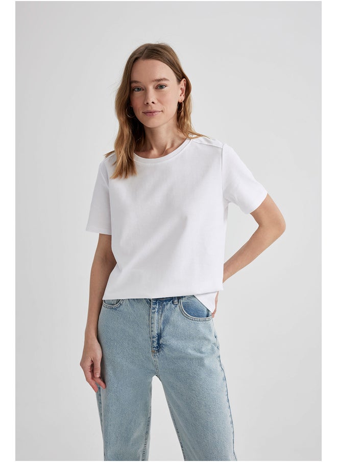 DeFacto - Woman Regular Fit Crew Neck Knitted Short Sleeve T-Shirt - Image 1
