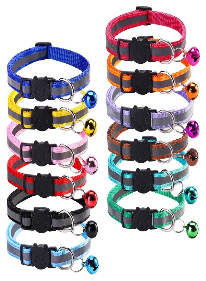 Sdfvsdg 12 Pcs Reflective Breakaway Cat Collars with Bells Adjustable Buckle Kitten Collars Soft Nylon Identification Collares Gifts for Puppy Kittens Pet Supplies Accessories - Image 1