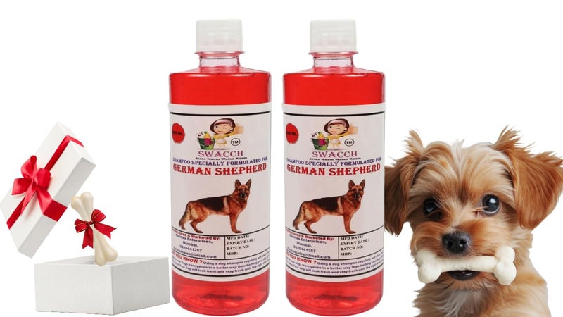 swacch Shampoo | Puppy Safe Shampoo | German Shepherd Dog Shampoo (500ml) (Pack of 2) Jasmine + Small White Bone | Dog Chew Bones | Teething chew Toy | Dental Teething |Combo Pack - Image 1