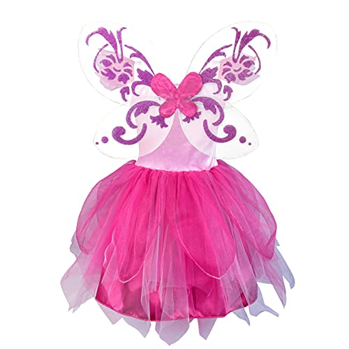 DJDLPARTY Hot Pink Fairy Costume for Girls 56Y Kids Toddler Fairy Dresses with Butterfly Wings and Flower Headband for Hallowen Cosplay Birthday - Image 5