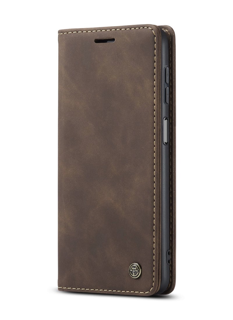 CaseMe - CaseMe Samsung Galaxy A15 Wallet Case Book Folding Flip Folio Case with Magnetic Kickstand Card Slots Protective Cover - Coffee - Image 1